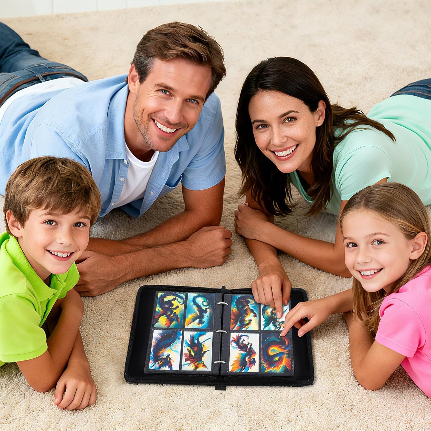 Trading Card Binder 4 Pocket with Display Window, 400 Cards Capacity Card Binder, Waterproof PU Leather Photocard Baseball Card Binder for MTG, TCG, Sports Cards, Black w/Clear Display Window