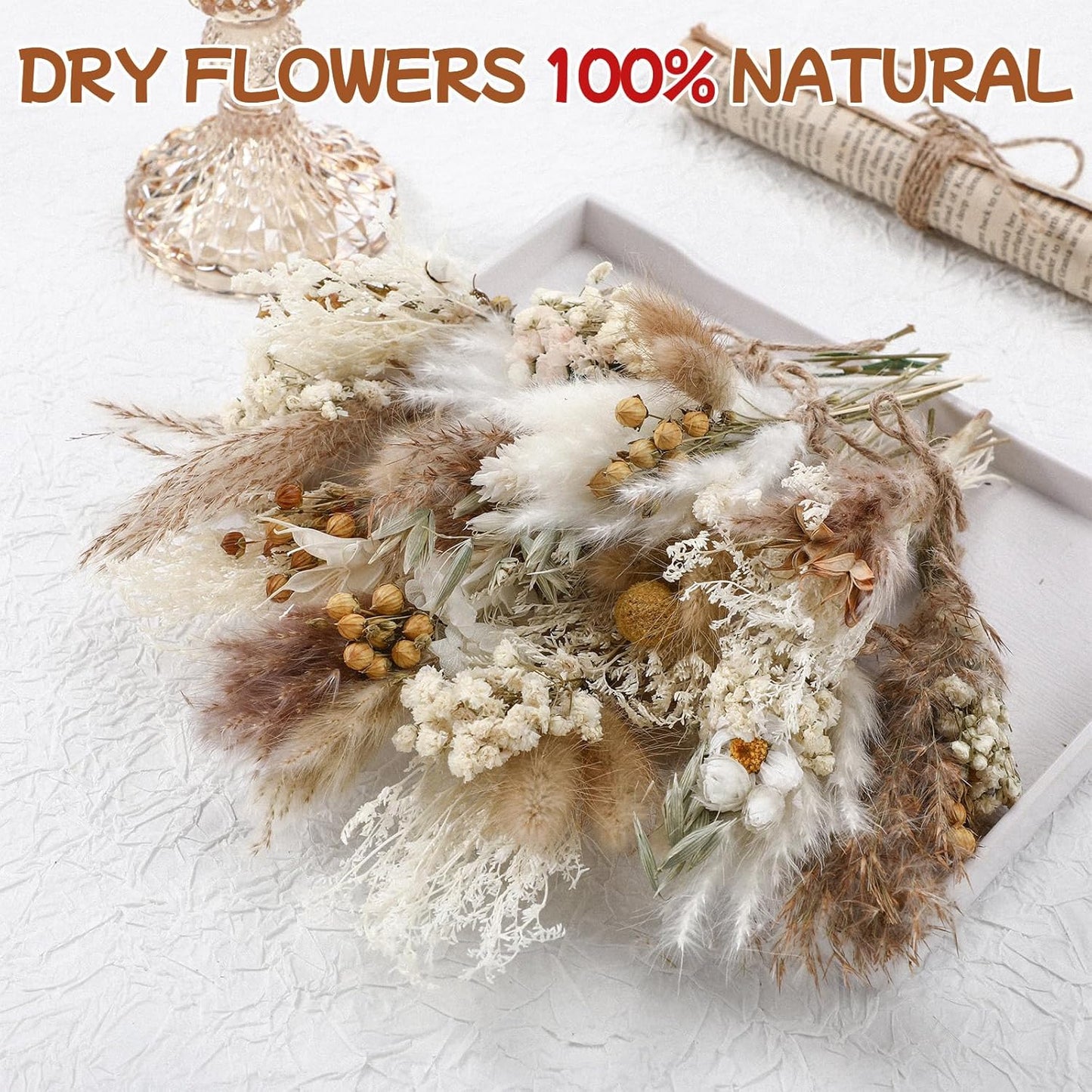 12/24 Pack Dried Flowers for Vase Various Mini Bouquet Dried Small Wildflowers Natural Real Flowers Bulk for Crafts DIY Wedding Decor (12, Plain Colour)