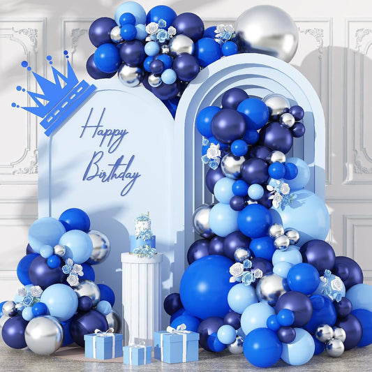 Blue Balloon Arch Kit 110Pcs Navy Blue and Silver Balloons Garland Kit Pastel Macaron Light Dark Blue Birthday Party Balloons for Kids Boys Men Cowboys Baby Shower Wedding Graduation Decorations