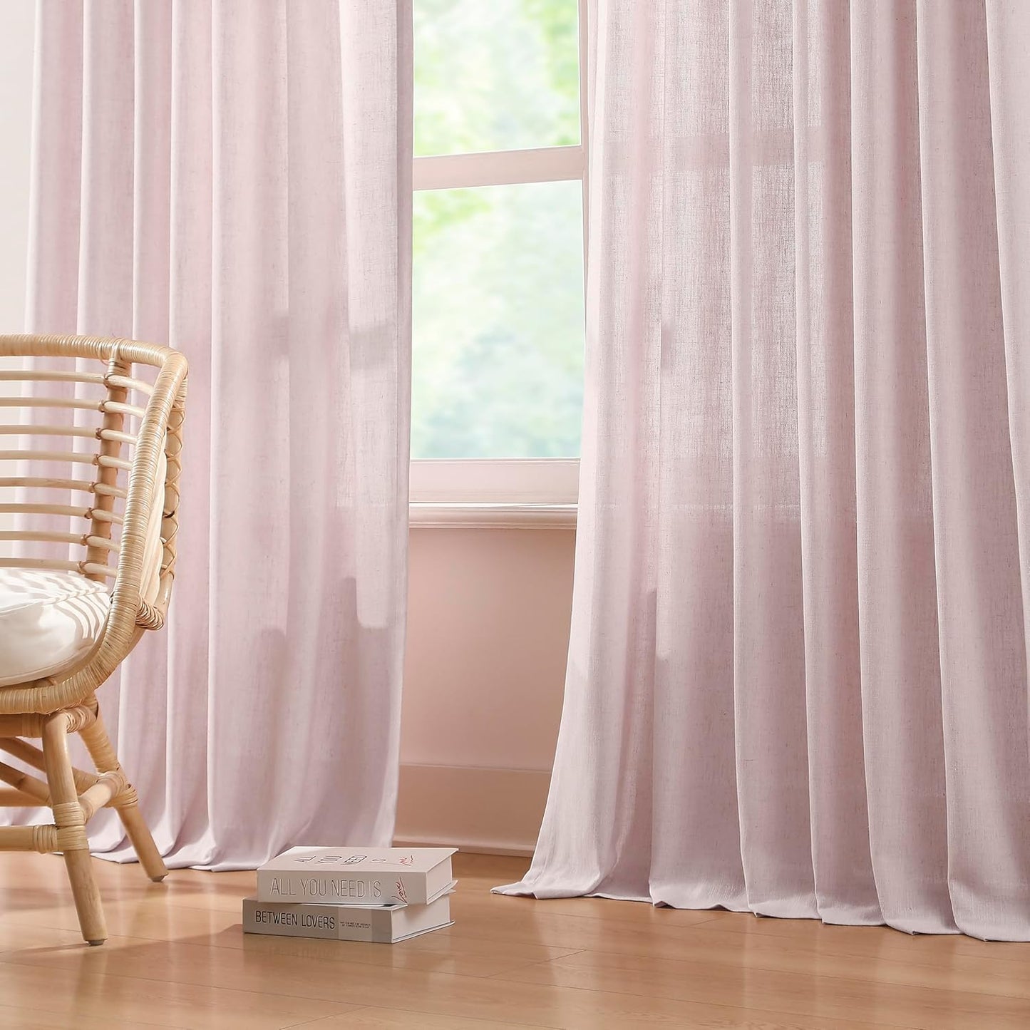 Vision Home Light Pink Pinch Pleated Semi Sheer Curtains Textured Linen Blended Light Filtering Window Curtains 72 inch for Living Room Bedroom Pinch Pleat Drapes with Hooks 2 Panels 40" Wx72 L