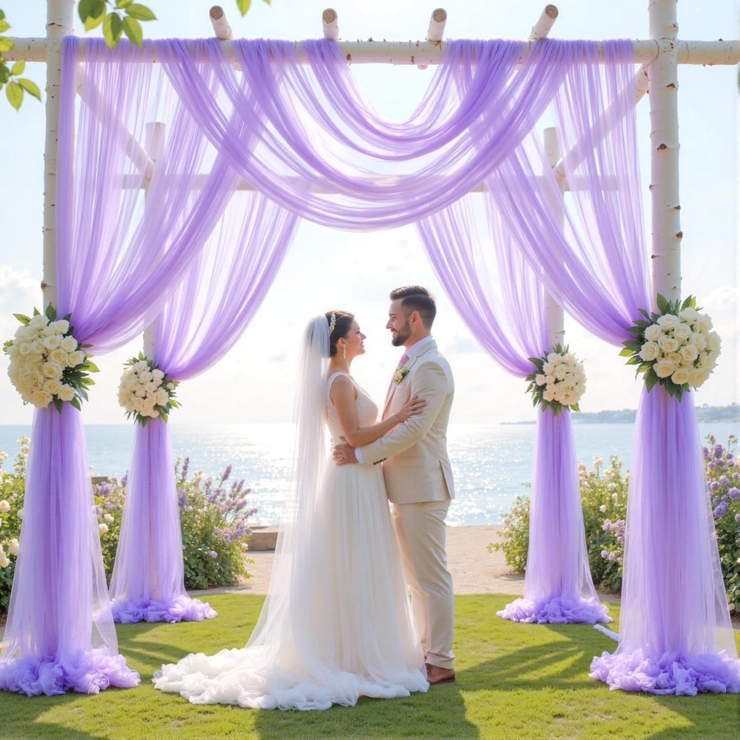 Wedding Arch Draping Fabric Backdrop 1 Panel 30" x 19Ft Purple Arch Drapes Curtains for Wedding Reception Sheer Tulle Backdrop Curtain for Ceremony Birthday Party Baby Shower Arbor Ceiling Decorations