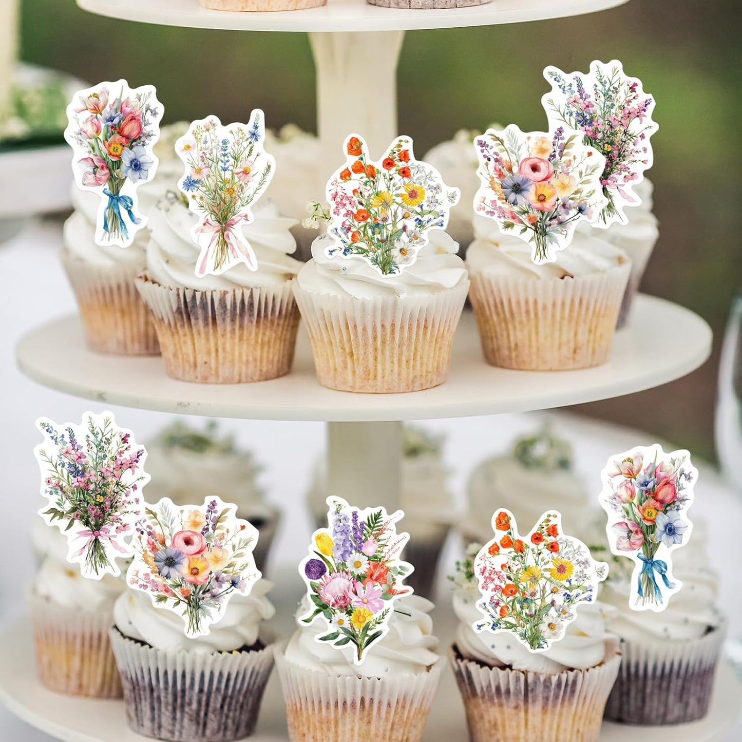 42PCS Edible Wildflower Cupcake Toppers Wafer Paper Baby in Bloom Baby Shower Decorations Flower Birthday Party Decorations Wildflower Cake Toppers for Birthday Party Supplies (Wildflowers)