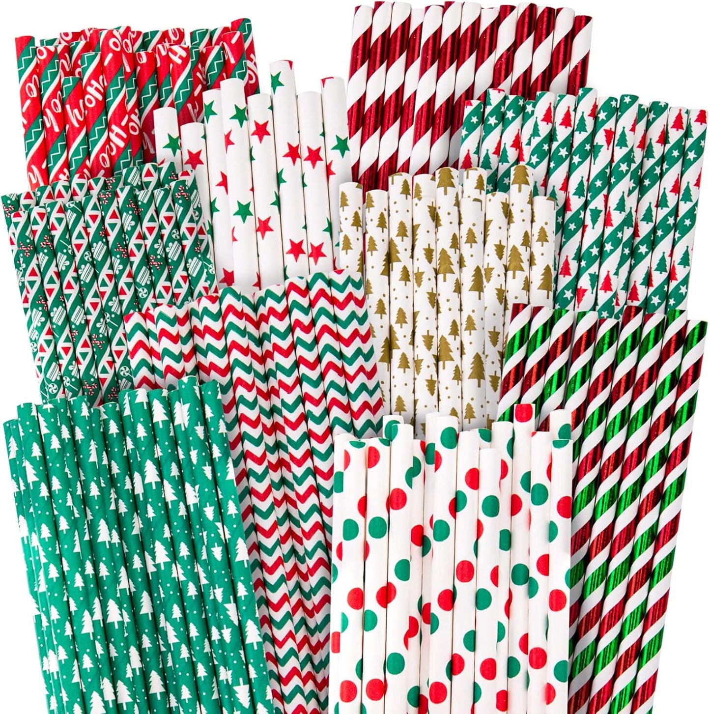 HANSGO Christmas Paper Straws, 180PCS Christmas Drinking Straws Striped Decorative Straws Bulk for New Year Christmas Party Company Annual Meeting Drinking