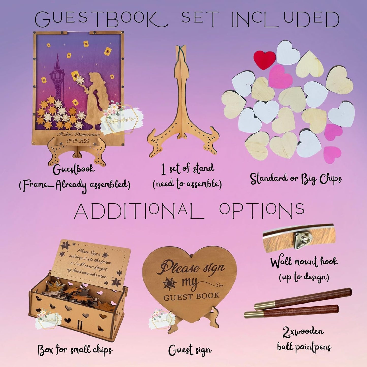 Princess Guest Book Alternative | Quinceañera Sweet XV Wooden Dropbox Frame with Lantern Tokens | Personalized Fairytale Guestbook Keepsake