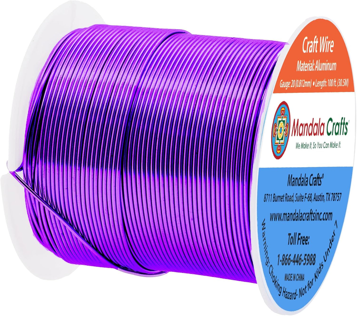 Mandala Crafts 20 Gauge Anodized Aluminum Craft Wire for Jewelry Making - 100 FT Colored Flexible Purple Wire - Bendable for Bonsai Armature Crafting Sculpting