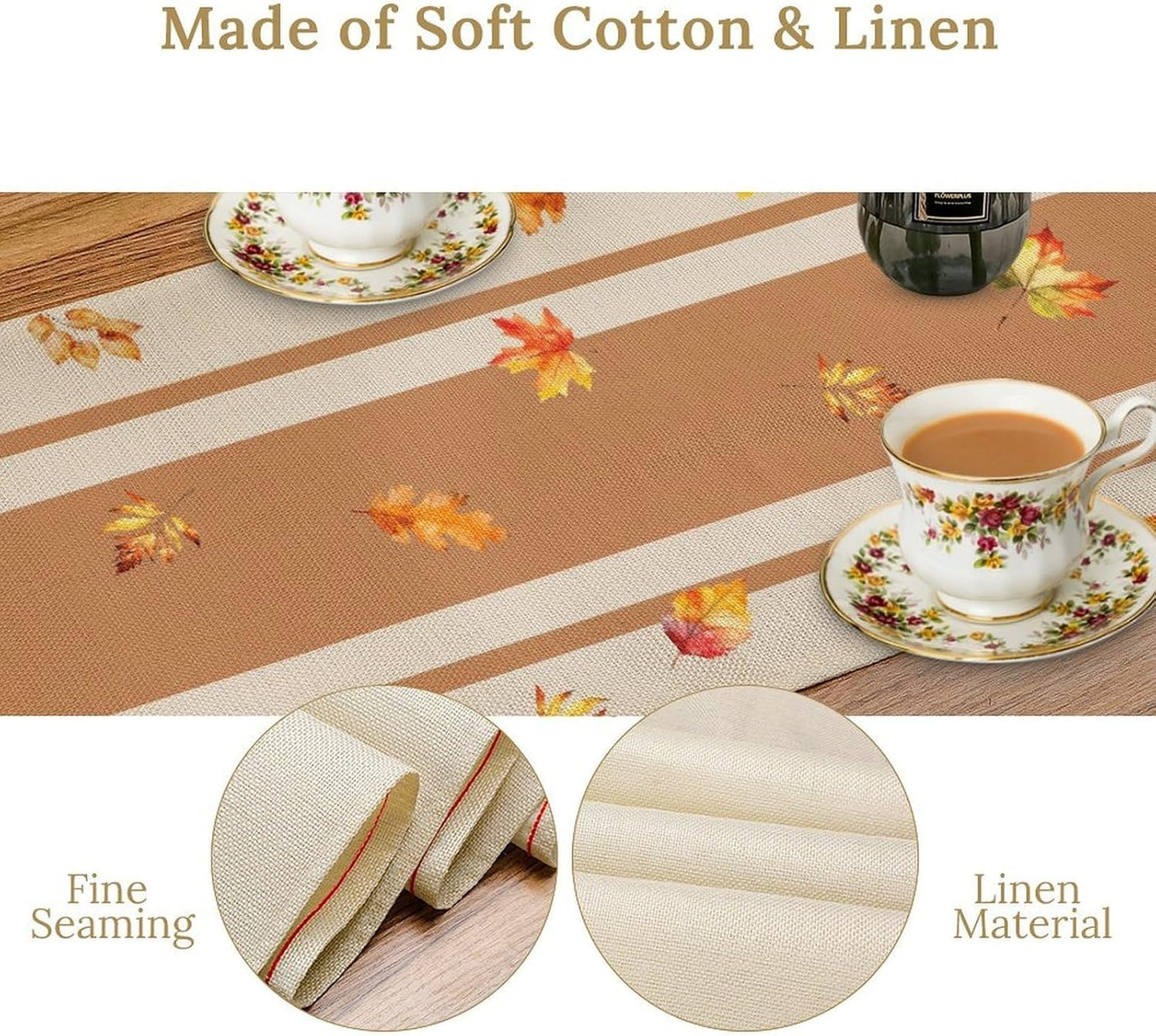 Autumn Table Runner,Thanksgiving Fall Pumpkin Leaves Floral Table Cloth for Kitchen Dining Table Decoration Home Party Decor 13x60 Inch