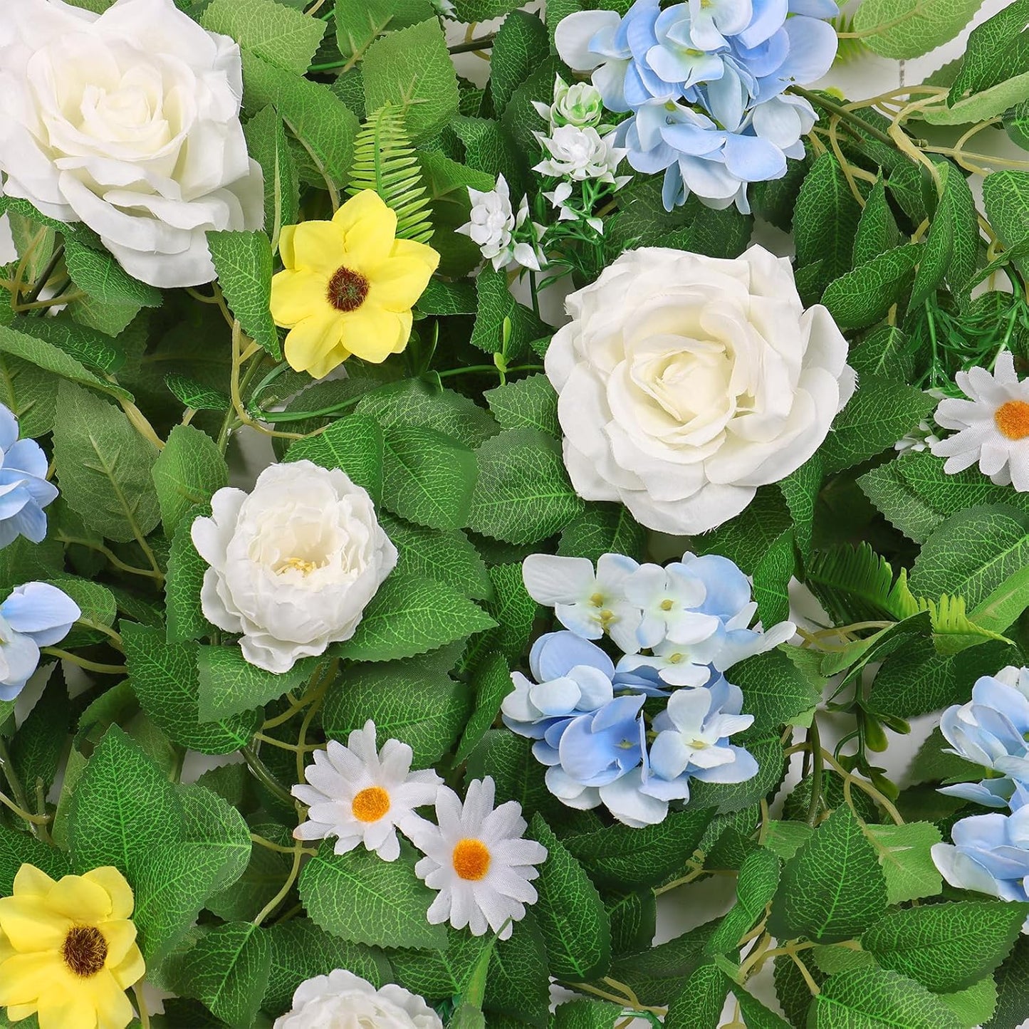 Dremisland 2PCS Artificial Rose Vine Fake Flower Garland 6FT Faux Silk Rose Hanging Vine Floral Garland Daisies Hydrangeas Ivy Vines for Wedding Party Wall Arch Garden Background Decor