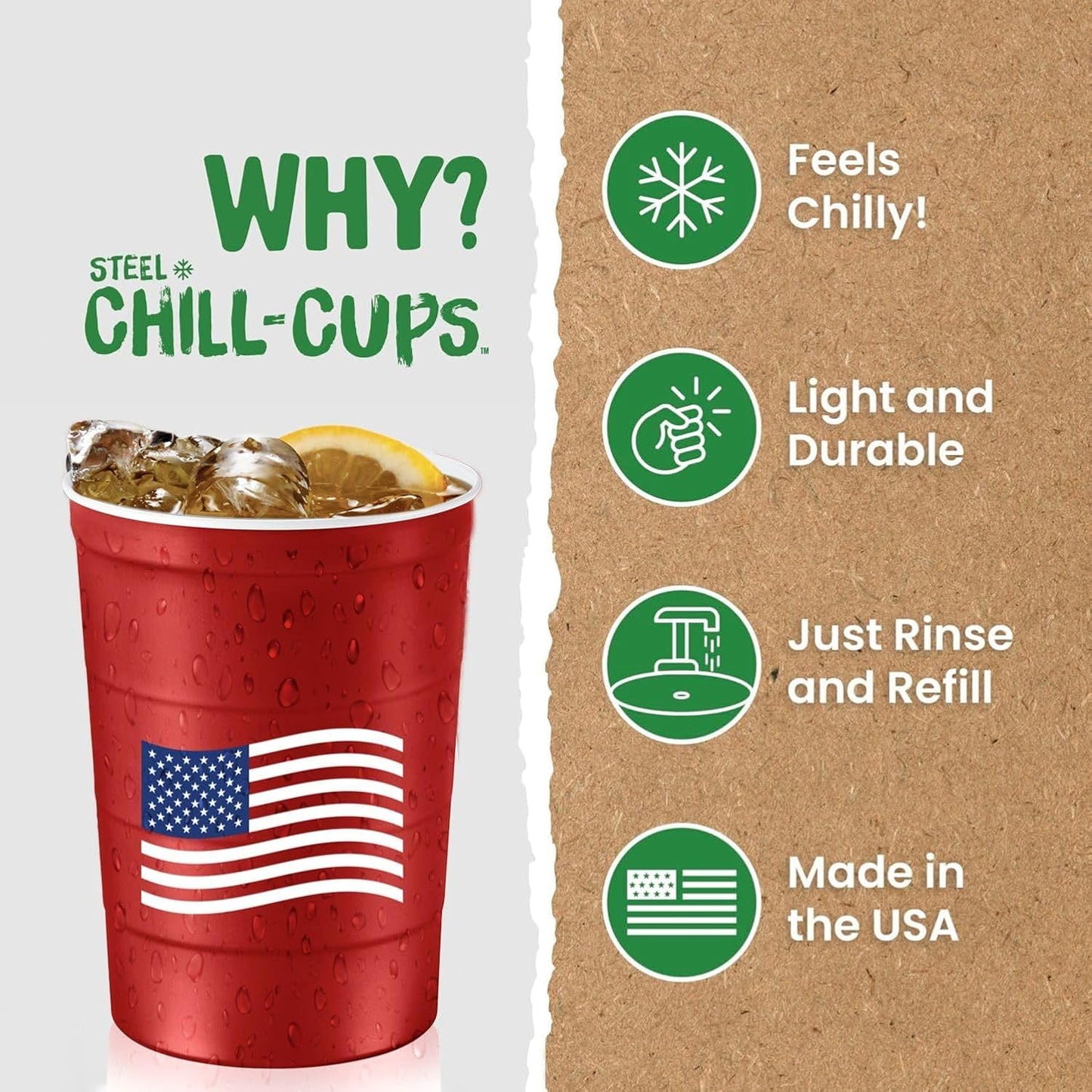 16 oz. Party Cups Flag Design for Cold Drinks, Sturdy and Durable, Disposable, Recyclable, Made in USA, Patriotic, Red, 12 Count