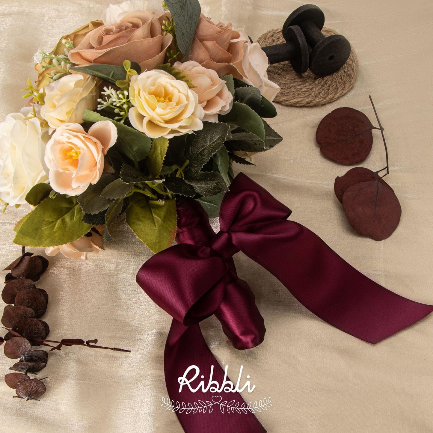 Ribbli Burgundy Double Faced Satin Ribbon, 2” x Continuous 10 Yards,Use for Bows Bouquet,Gift Wrapping,Floral Arrangement,Wedding Decoration