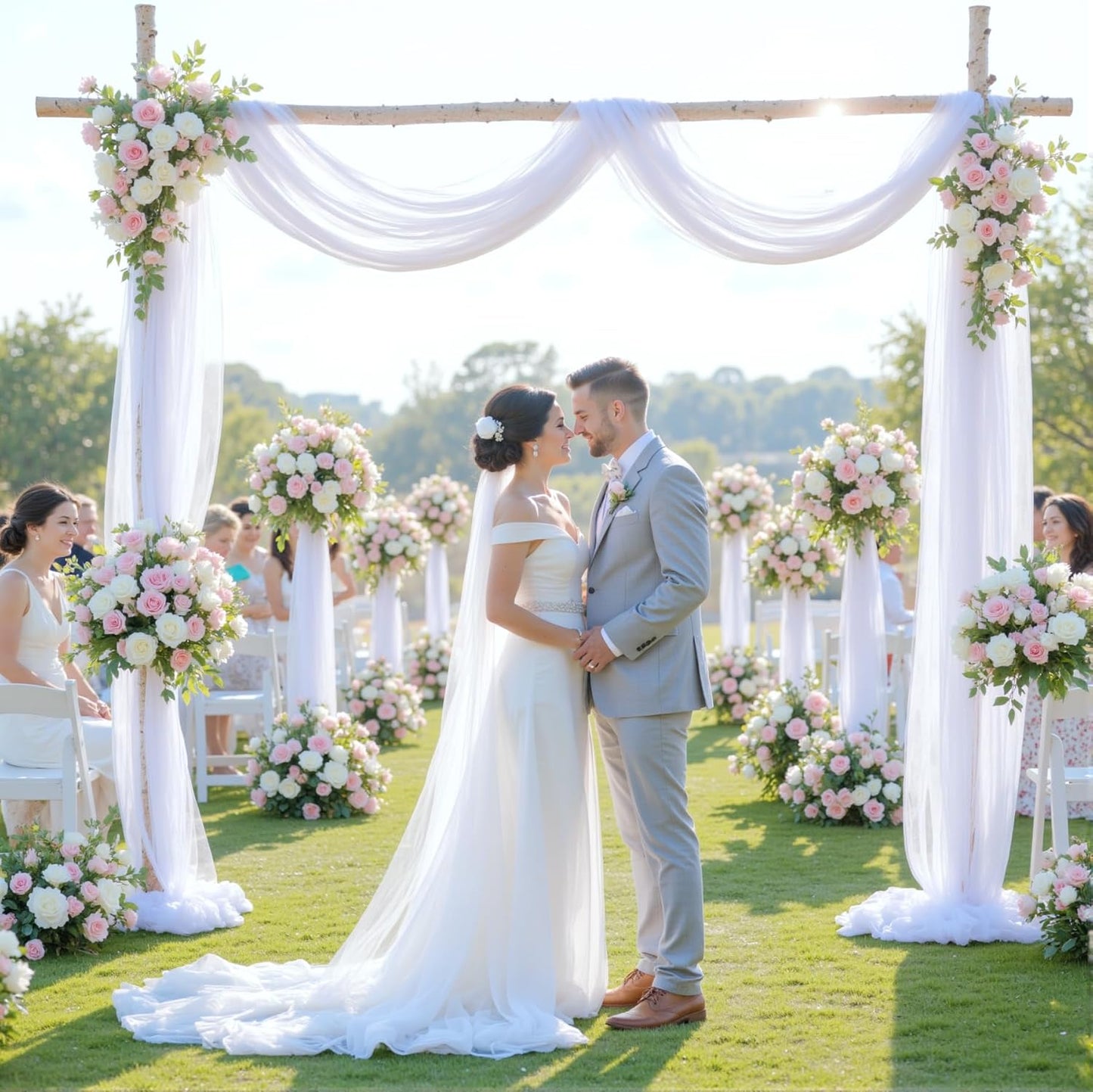 White Arch Draping Fabric for Wedding, 60" x 26Ft Chiffon Drapery Fabric Drapes Backdrop for Wedding Ceremony Baby Shower Bridal Shower Decoration(1 Panel)