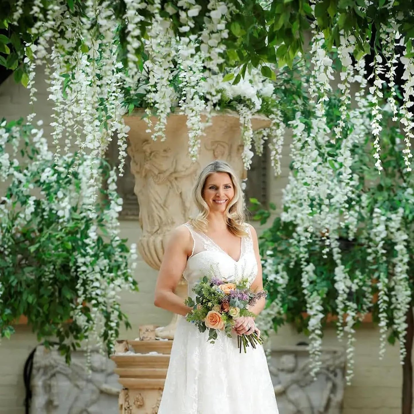 12 Pack White Wisteria Hanging Flowers Garland, 3.77 Feet Artificial Flower Vines, Fake Wisteria, Artificial Vines Hanging Garland for Backdrop Outdoor Yard Garden Decor