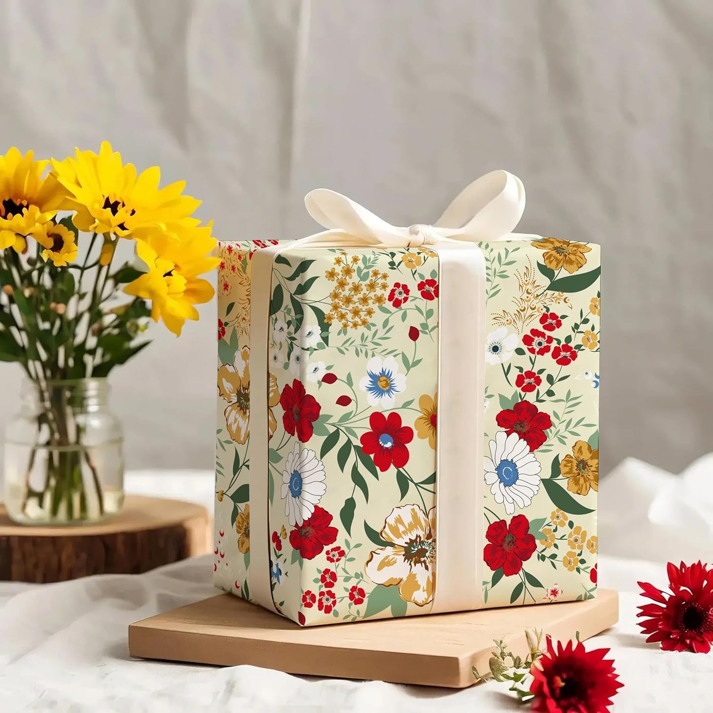 WRAPAHOLIC Floral Wrapping Paper Roll - Mini Roll - 17 Inch x 9.8 Feet - Wild Flower Wrapping Paper, Perfect for Girls Women Birthday, Wedding, Bridal Shower