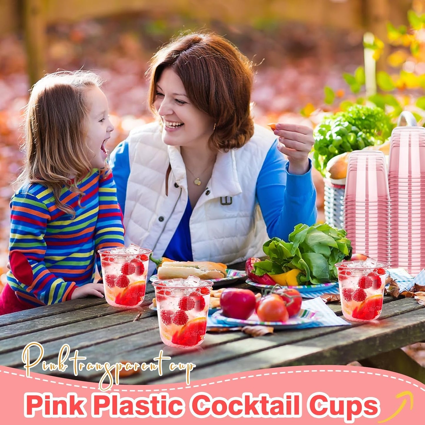 DI QIU REN 100PCS 12 OZ Pink Plastic Cups Pink Cups Disposable Wine Glasses Round Bottom Plastic Cup Martini Party Cup for Birthday Wedding Meeting Valentines Baby Showers Picnic Festive Celebrations