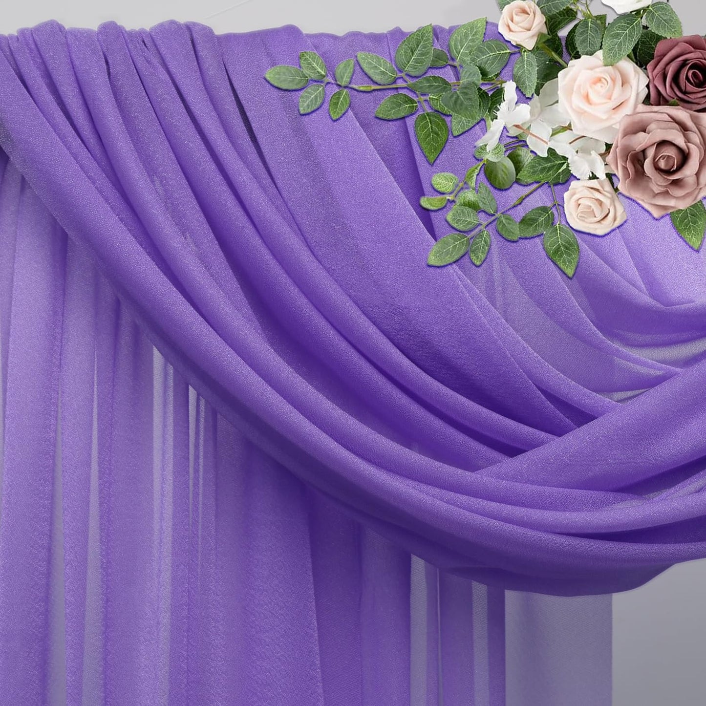 Wedding Arch Draping Fabric 3 Panels 28.7" x 20FT Lavender Purple Sheer Chiffon Backdrop Drapes for Wedding Ceremony Birthday Party Bridal Shower Outdoor Decoration