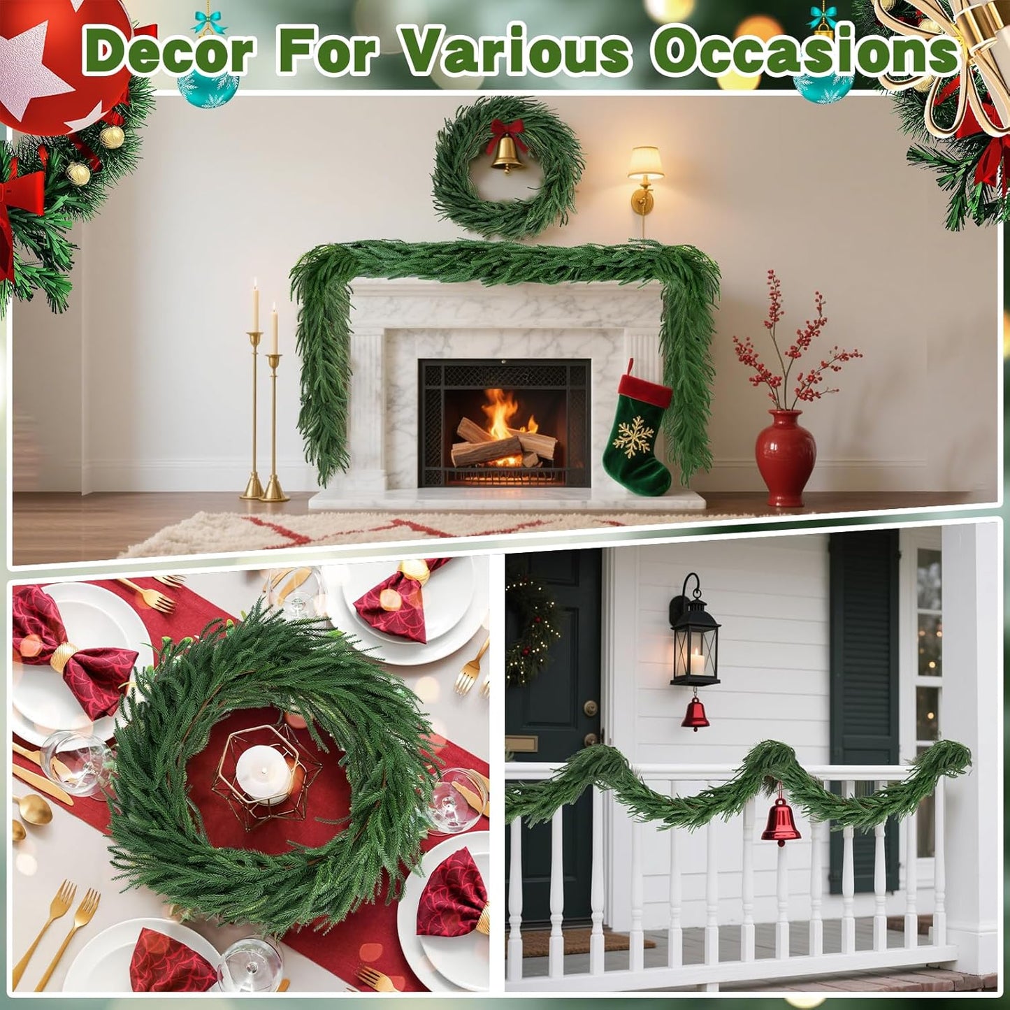 2 Pcs Christmas Garland 6 FT Artificial Norfolk Pine Garland for Winter Decoration, Realistic Green Garland Christmas Greenery for Mantle, Table, Wall, Indoor Outdoor Decor (120 Branches)