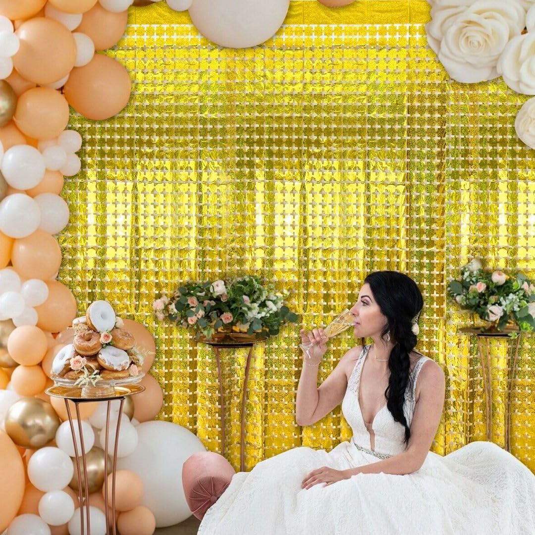 Gold Curtains Fringe Backdrop, Golden Streamers Party Decorations for Birthday, New Year's Eve, Prom Decorations,Bachelorette Party, Anniversary Celebration, Wedding, Cocktail Parties, Communion