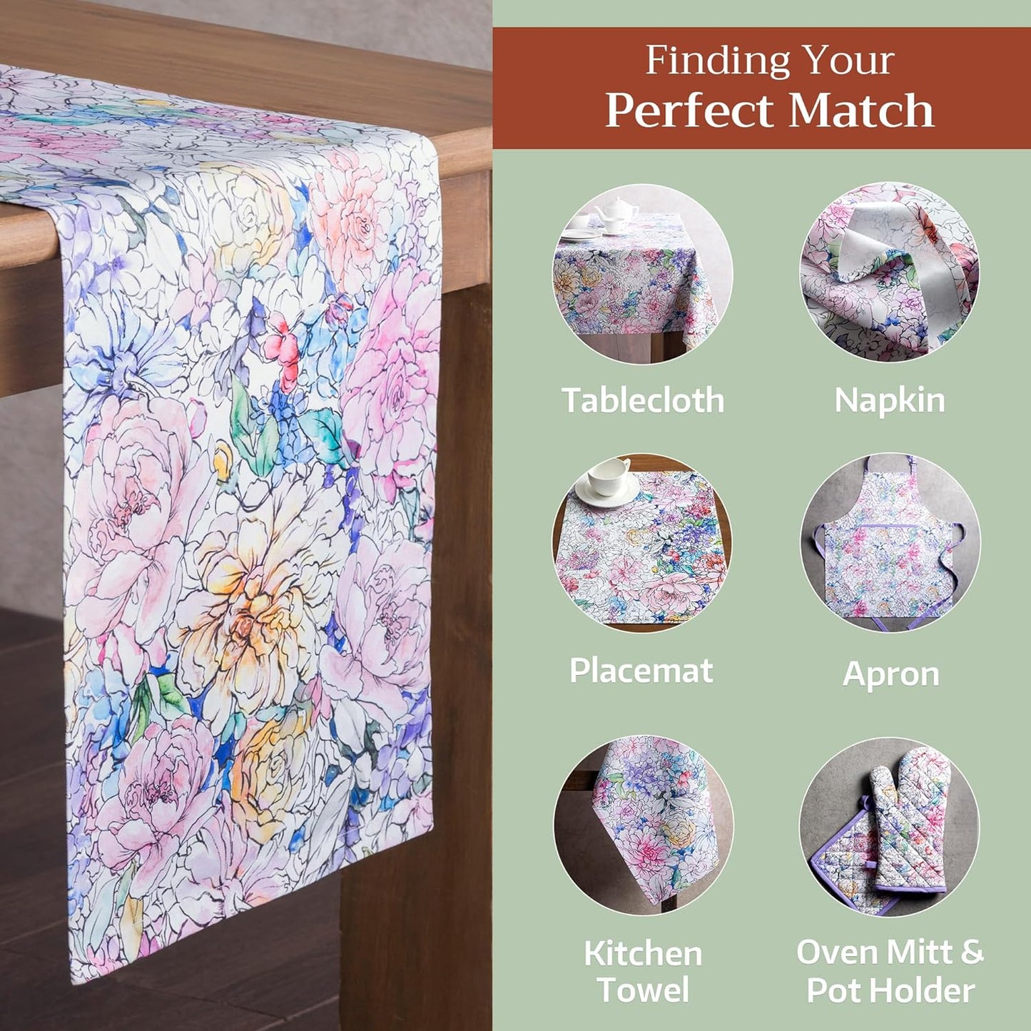 Maison d' Hermine Table Runner 100% Cotton Single Layer Table Runners 108 inches Long Decorative for Home Kitchen Dining Party Wedding Bridal Shower Spring Summer (Floral Love, 14.50" x 108")