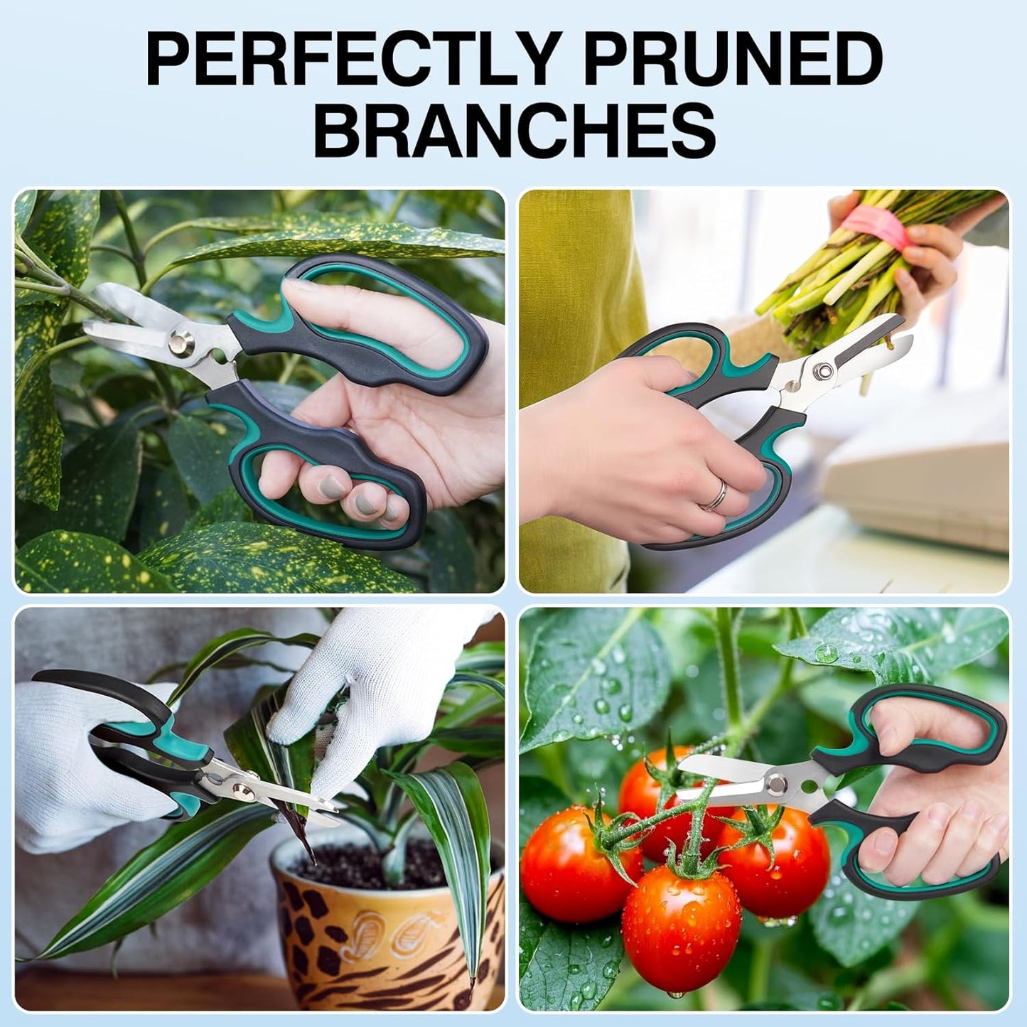 Garden Scissors Floral Shears, Professional Floral Scissors with Comfortable Grip Handle, Premium Garden Pruning Shears for Plants Trimming and Fruit Picking Trimming, Green