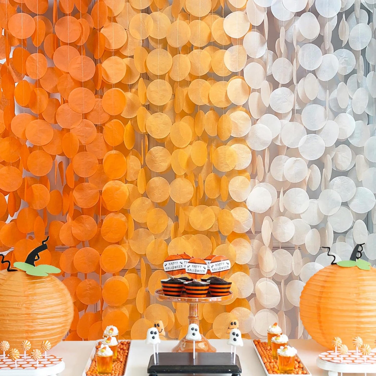 192 Ft Orange Party Decorations Ombre Orange Big Circle Dots Backdrop Streamer Tissue Paper Polka Dots Hanging Garland for Birthday Engagement Wedding Fall Autumn Harvest Thanksgiving Party Supplies