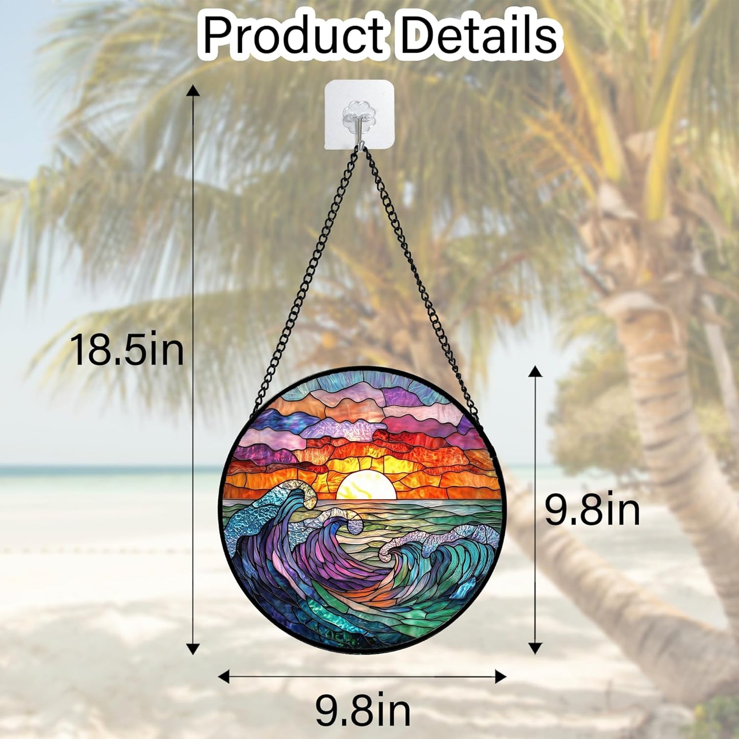 Stained Glass Window Hanging, Clouds and Sea Waves Suncatcher Diamond Glass Panel Hangings Scenery Sun Catchers Decor for Birthday for Women, Men, Wife, Aunt, and Mom 9.8 in