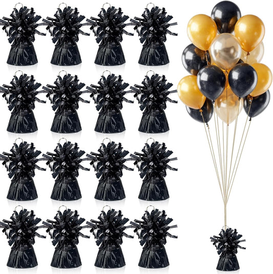 16 PCS Metallic Wrapped Balloon Weights Black Heavy Balloon Weight for Balloons Birthday Party Table Centerpiece Decorations (Black)