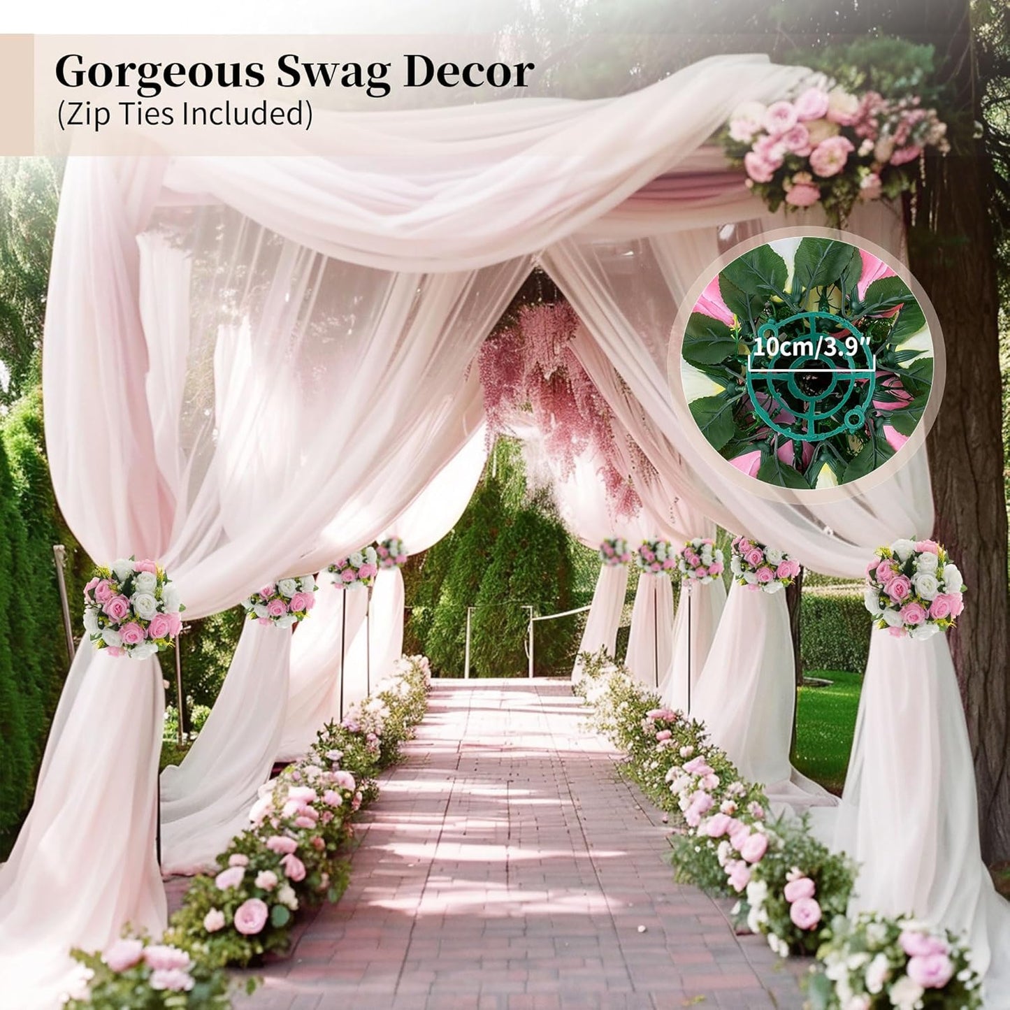 BLOSMON Flower Balls Rose Centerpieces: 10 Pcs Pink White Fake Flowers Kissing Balls Decor Artificial Wedding Floral Arrangements Silk Flower Bouquet with Base Home Party Room Table DIY Decorations