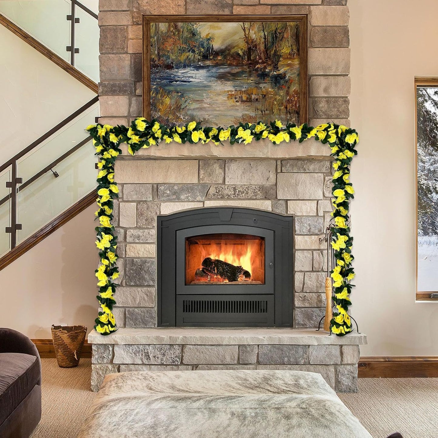 8Pcs 63Ft Yellow Rose Garland, Fake Rose Hanging Flowers, Artificial Flower Vine, Hanging Floral Vine Garland for Wedding, Birthday Party, Wall Arch, Halloween, Christmas Garden Backdrop Decor