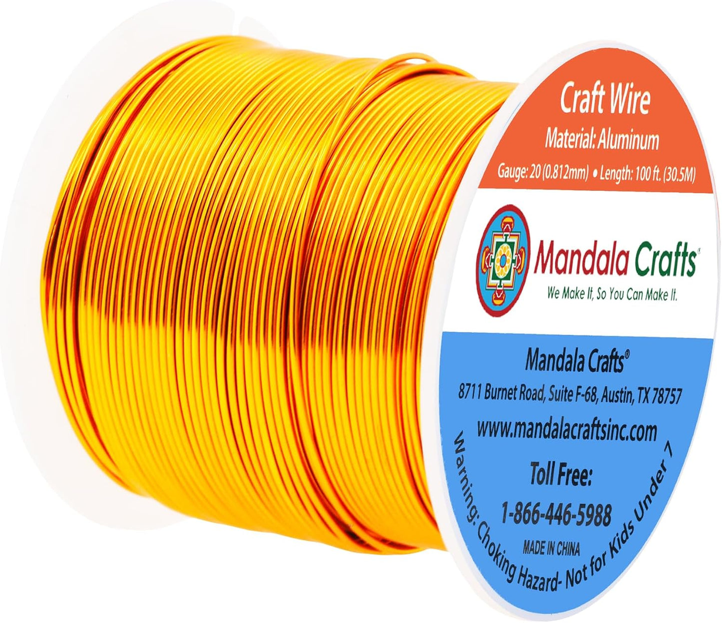 Mandala Crafts 20 Gauge Anodized Aluminum Craft Wire for Jewelry Making - 100 FT Colored Flexible Gold Tone Wire - Bendable for Bonsai Armature Crafting Sculpting