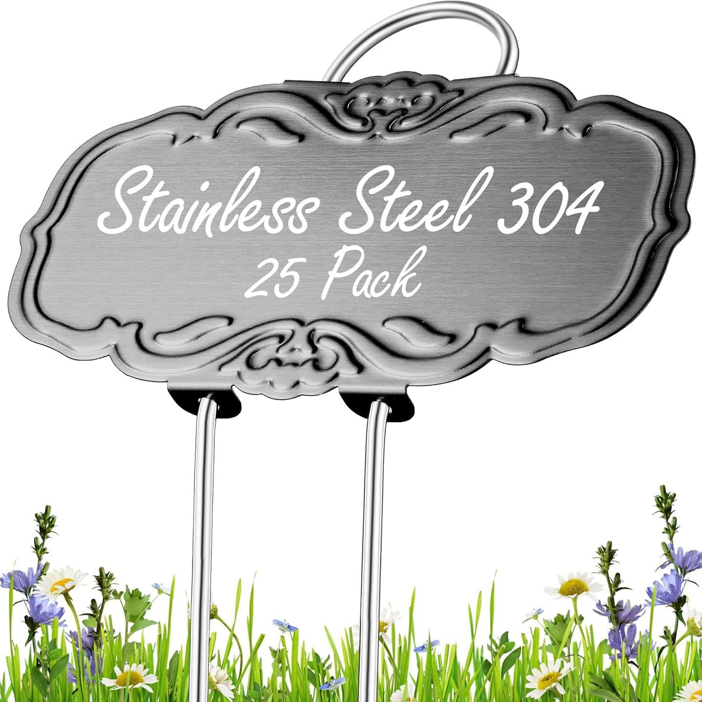 Updated Metal Plant Labels for Garden, 25 Pack Stainless Steel DIY Plant Markers Waterproof for Flowers Pots, Vegetables, Seedlings