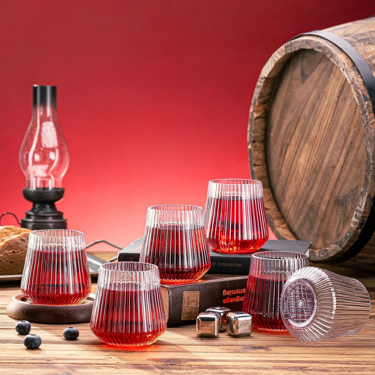 40 Pcs Disposable Stemless Wine Glasses, 12OZ Plastic Wine Cups, Origami Style Unbreakable Drinking Glasses, Bulk pack Acrylic Whiskey Cocktail Glasses, Shatterproof martini glasses