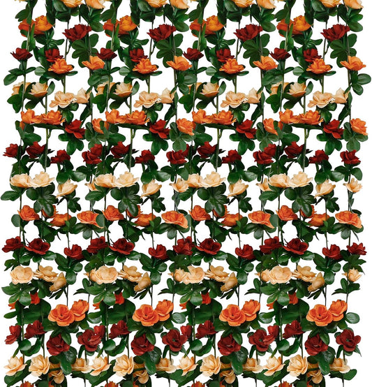 12 PCS 98.4 FT Artificial Flower Garland Rose Garland for Wedding Room Decor（12,Terracotta）