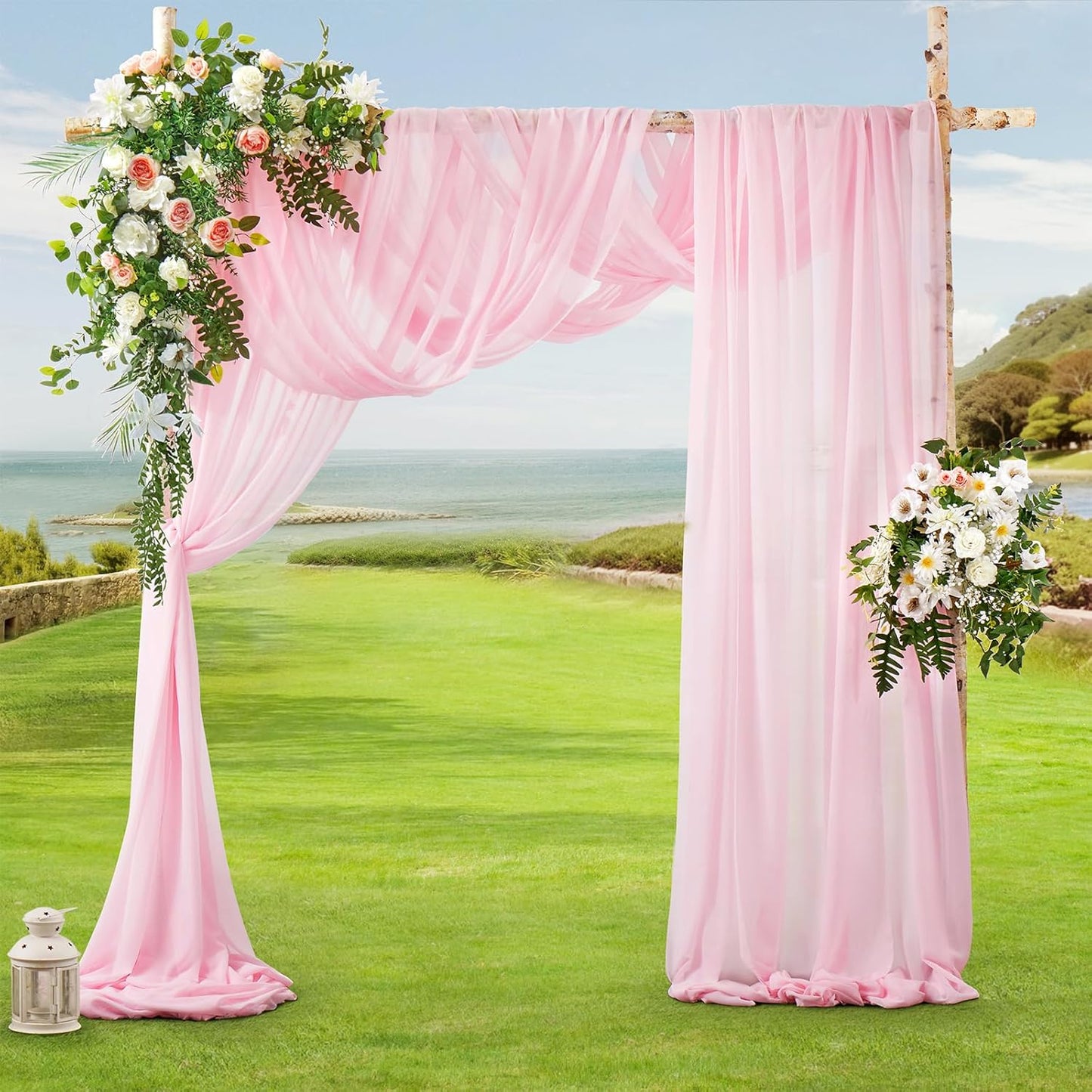 SiinvdaBZX 2 Panels Wedding Arch Draping Fabric 30" x 20Ft Pink Sheer Chiffon Fabric Outdoor Extra Long Decorative Drapery Fabric for Party Ceremony Ceiling Curtain Backdrop