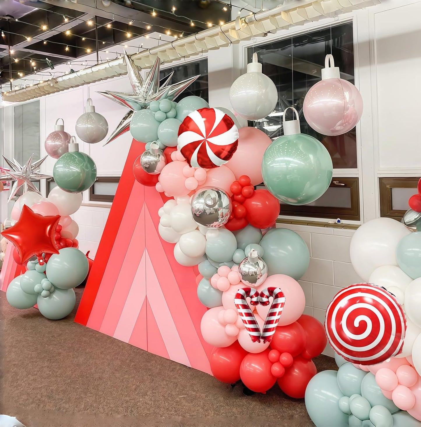 Christmas Balloons Set Pink Green Red Windmill Canes Foil Balloons for Merry Christmas Holiday Woodland Winter New Year Party Decorations