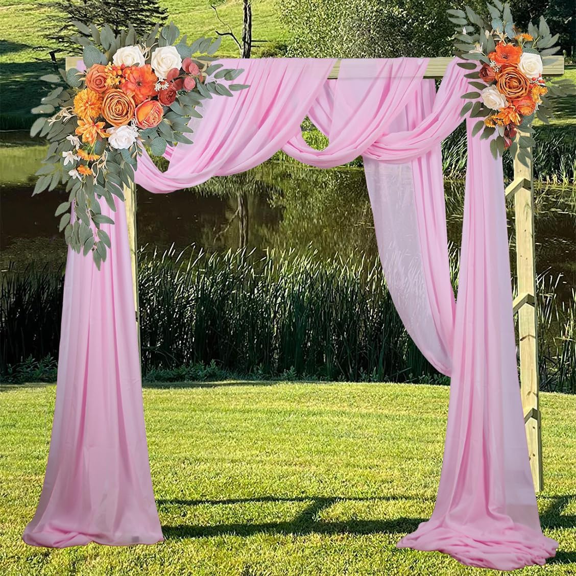 2 Panels 20Ft Wedding Arch Draping Fabric Baby Pink Chiffon Fabric Drapery Wedding Holiday Parties Ceiling Sheer Chiffon Drapes for Background Chiffon Fabric Drapes for Party Ceremony Arch Stage Decor