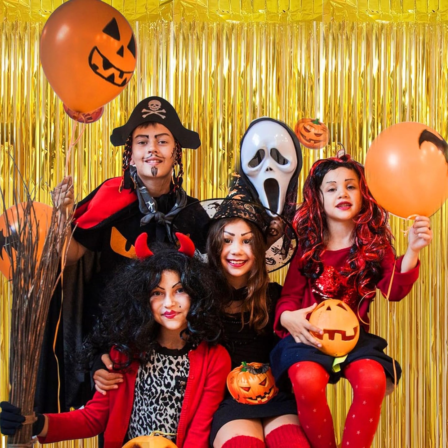 2 Pack 3.28 ft x 6.56 ft Golden Tinsel Curtain Party Backdrop Decorations, Metallic Foil Fringe Backdrop Door for Halloween, Christmas, Birthday Graduat