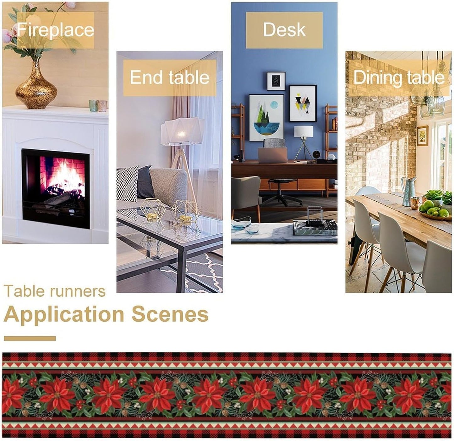 Christmas Table Runner,Seasonal Winter Xmas Holiday Plaid Table Cloth Kitchen Dining Table Decoration for Home Party Decor 13x108 Inch