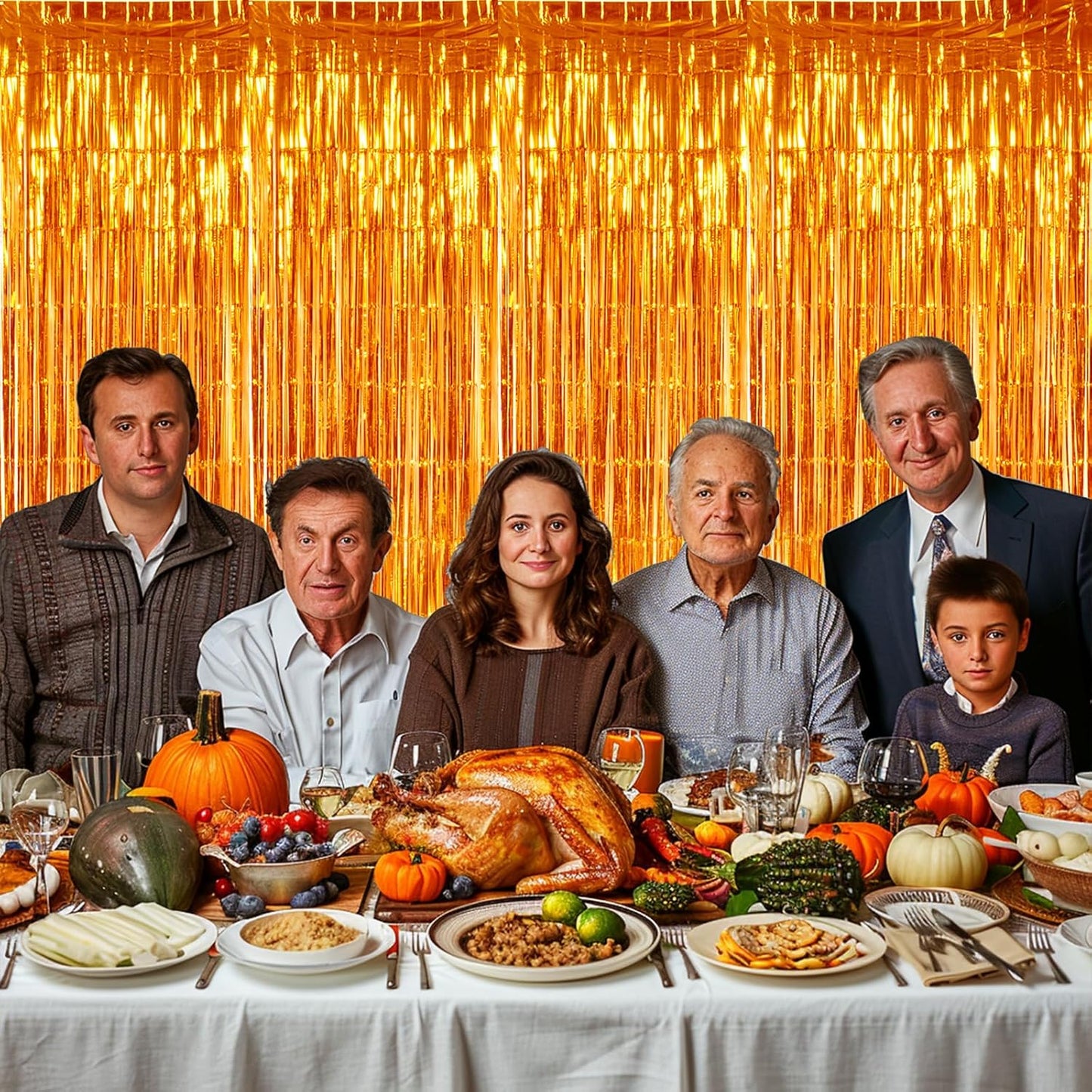 TONIFUL 3Pcs Orange Door Streamers,Photo Booth Backdrop Metallic Streamers Foil Fringe Curtains for Halloween Thanksgiving New Year Bachelorette Birthday Party Streamers Decor(9.9ft x 6.6ft)