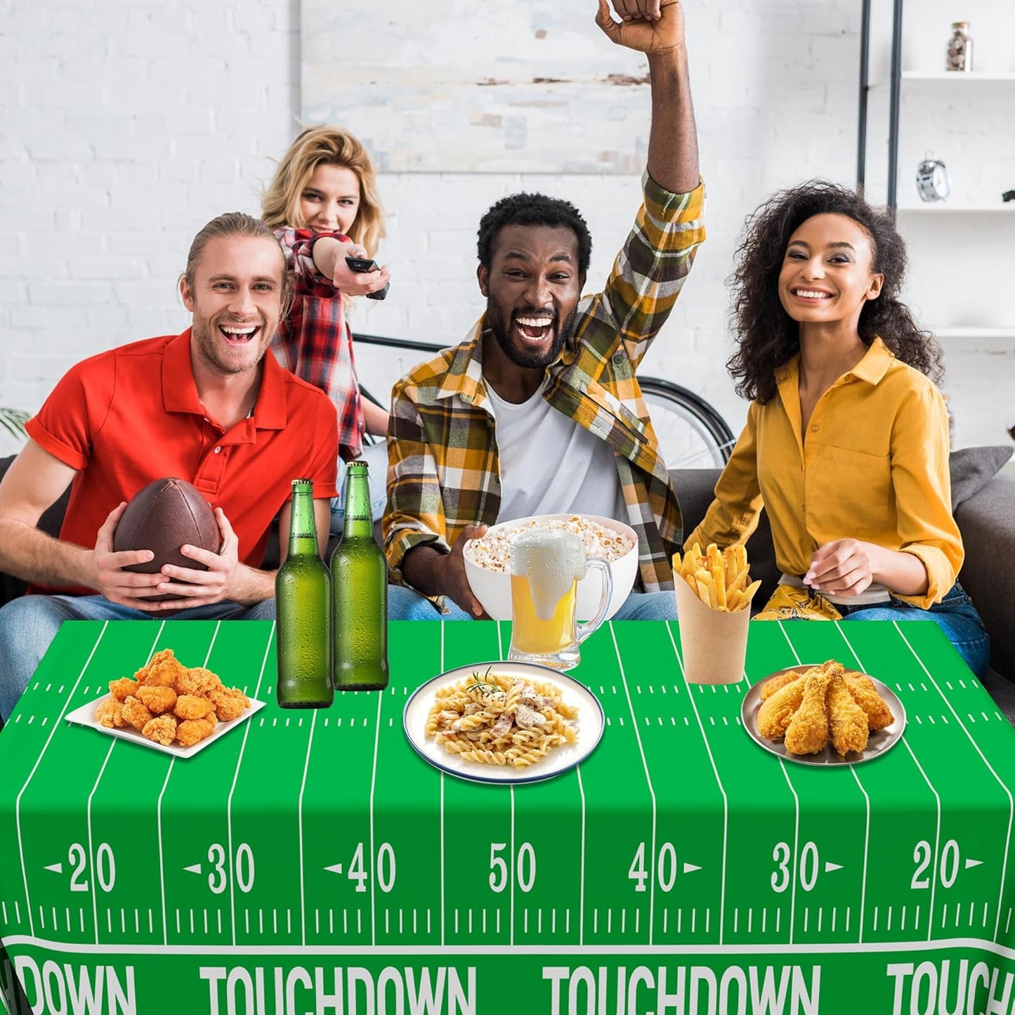 QZYL Football Party Decorations 2025, Disposable Football Tablecloth, 2 PCS Brown Green Decoration Runner, Game Day Theme Table Cloth, Plastic Table Cover for Game Day Touchdown Party Supplies