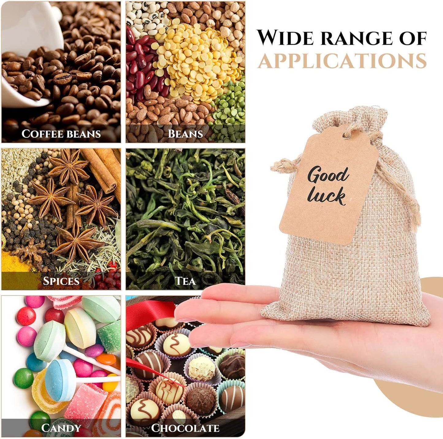 Woanger 100 Pcs Burlap Gift Bags with 100 Pcs Kraft Paper Gift Tags with Drawstring Favor Bulk Burlap Sack Bags for DIY Wedding Party Craft(4 x 6 Inch,Light Brown)