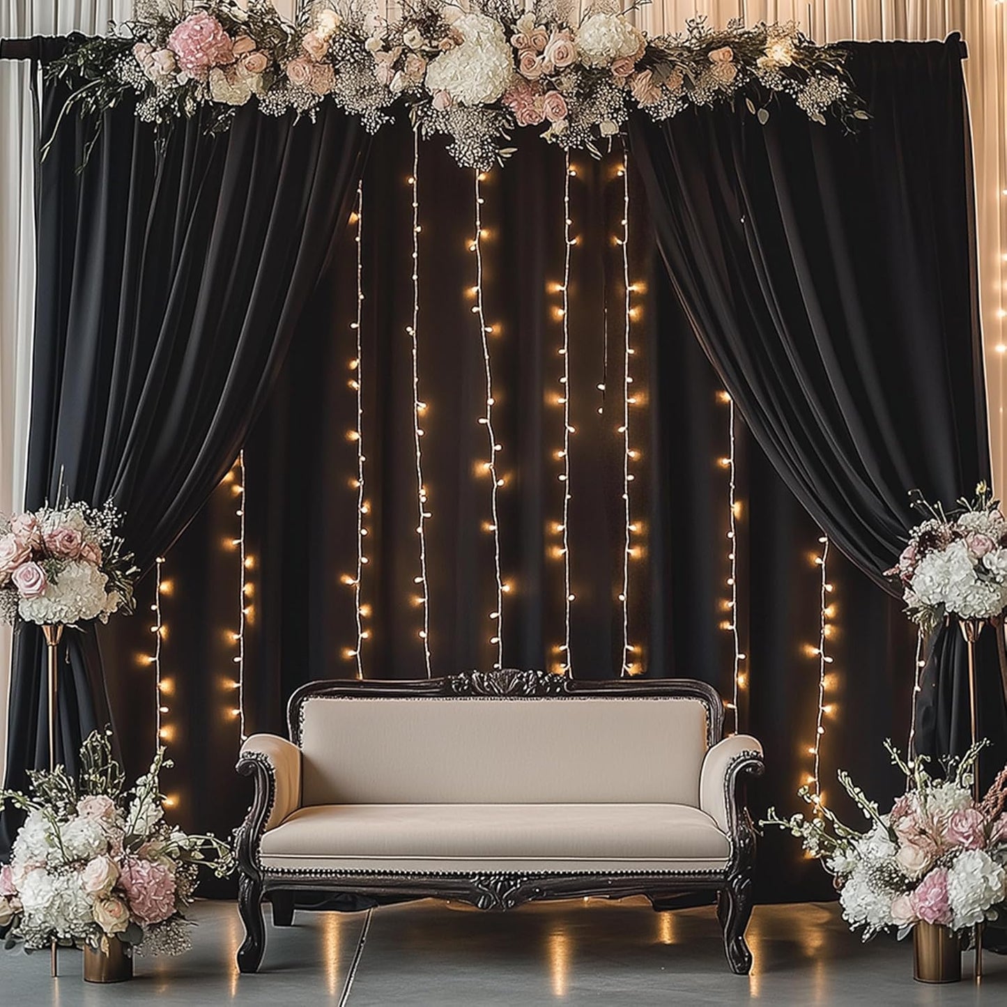 10ftx12ft Wrinkle Free Black Backdrop Curtain, 2 Panels 12FT Height Black Wedding Backdrop Drapes, Silky Polyester Back Drop Cloth for Birthday Photography Background Party Backdrop Draping