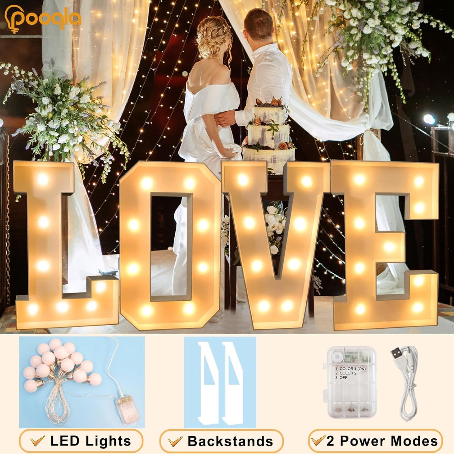 Pooqla 3FT Marquee Light Up Letters, Cool White and Warm White LED Big Mosaic Marquee Letters 3 Feet, Giant Letter Sign for Balloons Birthday Anniversary Wedding Party Decoration, Letter M