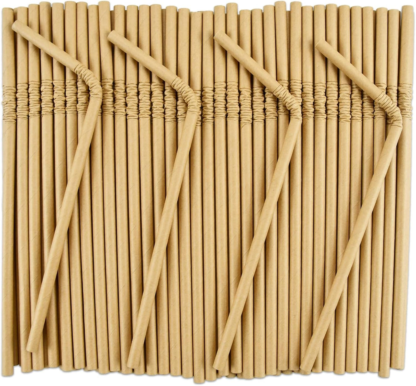 Brown Kraft Bendy Paper Straws, 7.75" x 0.24", 250 Ct. - Eco Friendly Disposable Drinking Straws