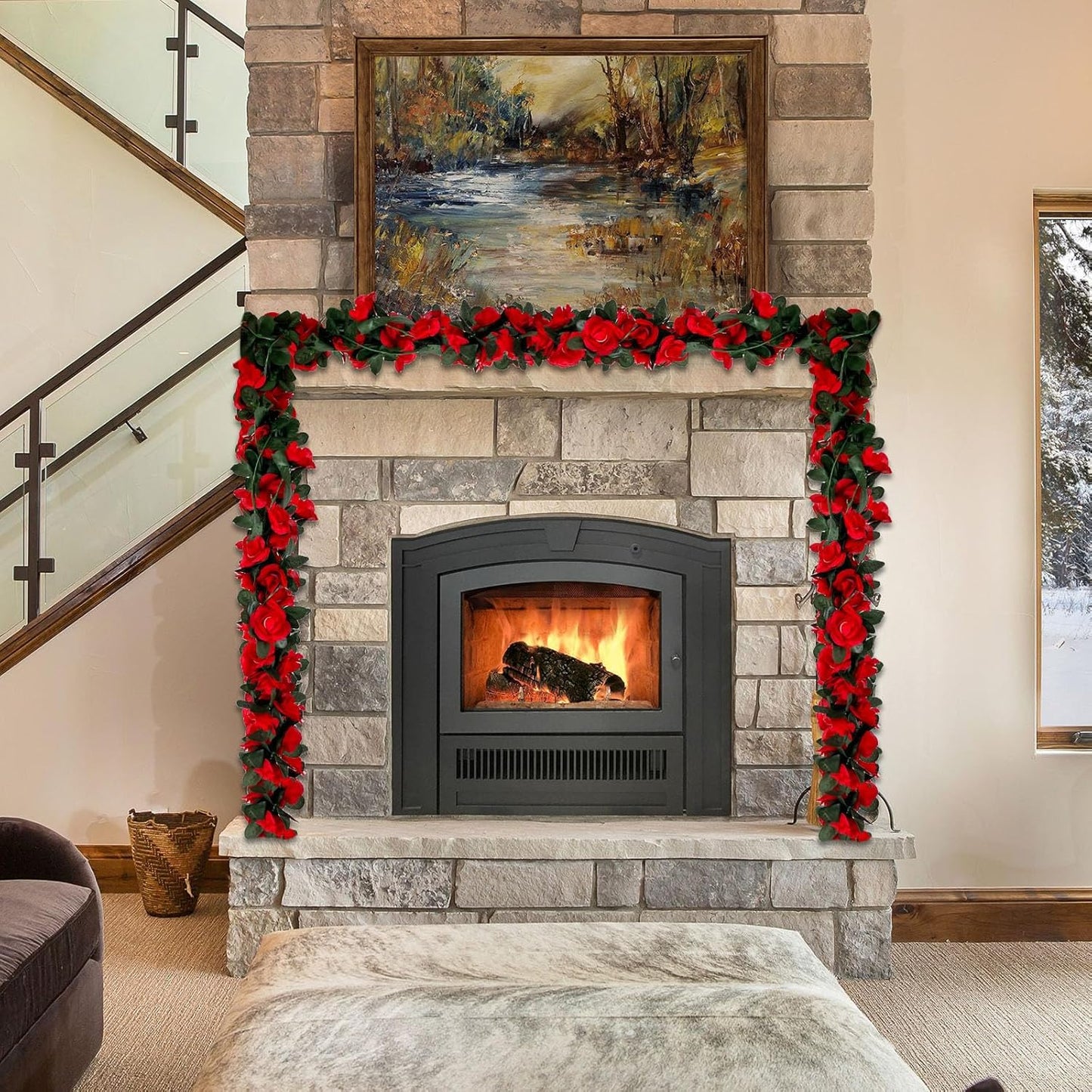 16Pcs 126Ft Red Rose Garland, Fake Rose Hanging Flowers, Artificial Flower Vine, Hanging Floral Vine Garland for Wedding, Birthday Party, Wall Arch, Halloween, Christmas Garden Backdrop Decor