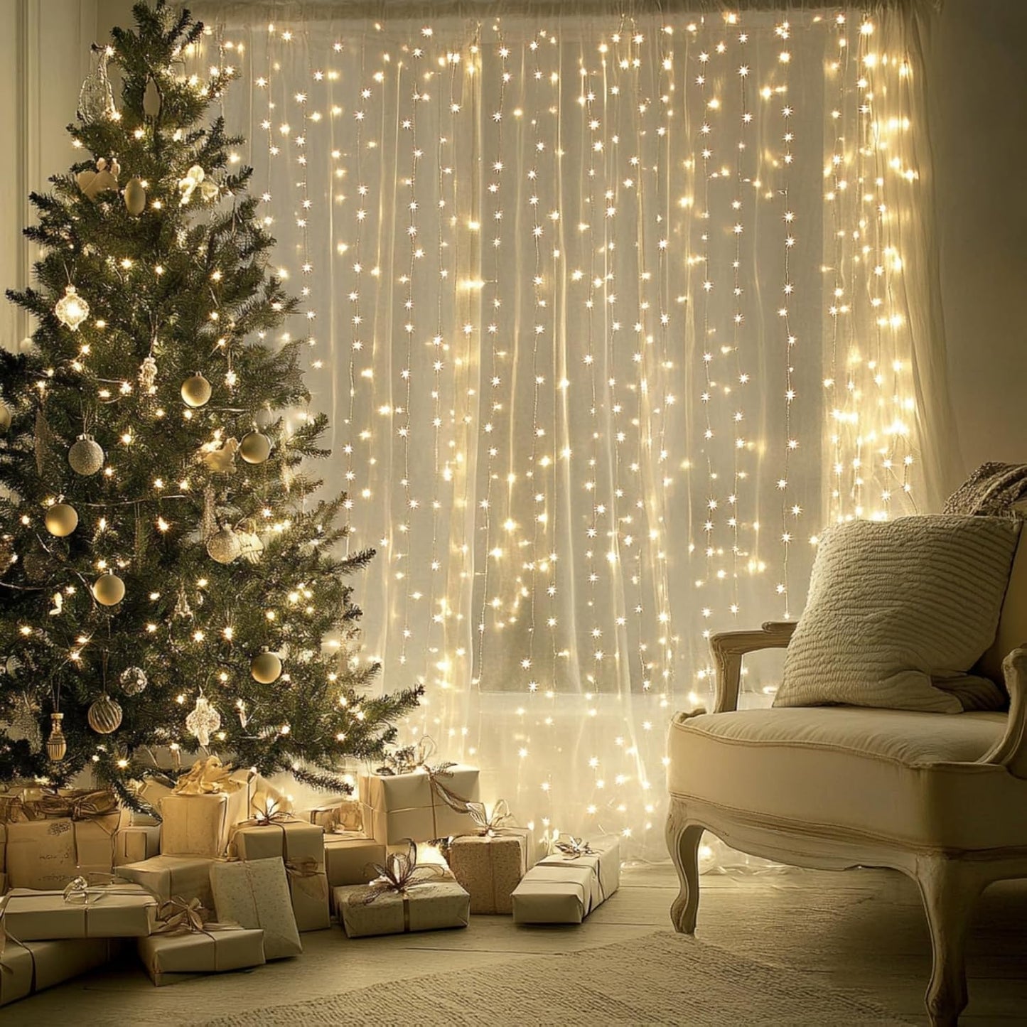 2 Pack Fairy Curtain Lights, 200 LED Upgraded Tangle-Free Hanging Lights with Remote, USB Plug in String Lights for Wall Window Wedding Party Xmas Home Décor - 6.6 x 6.6 Ft, Warm White