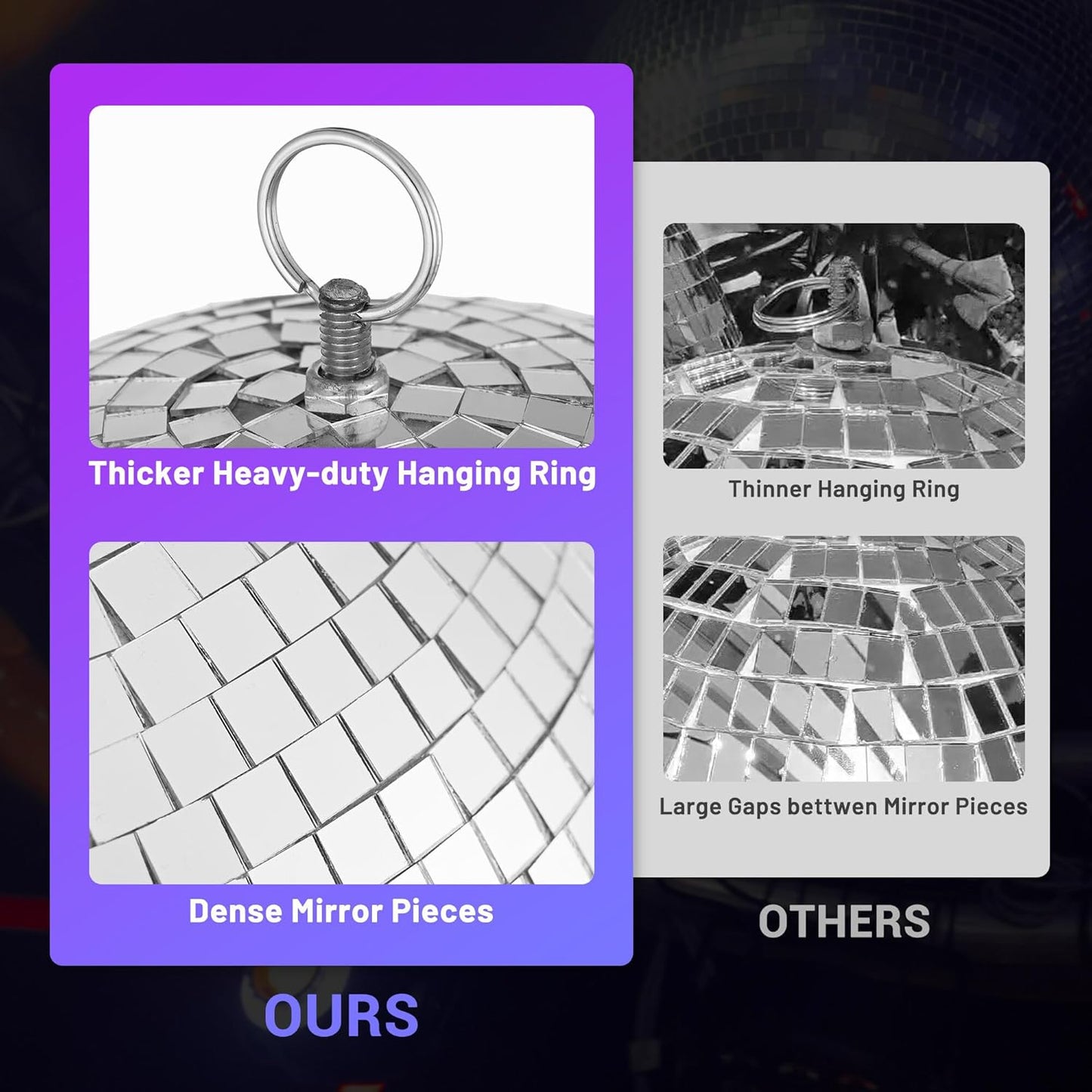 Yescom 12" Large Disco Ball Mirror Big Hanging Glass Decoration for 70s 80s Party Events Wedding DJ Dance Club Bar Stage Lighting Business Holiday Home Decor Silver