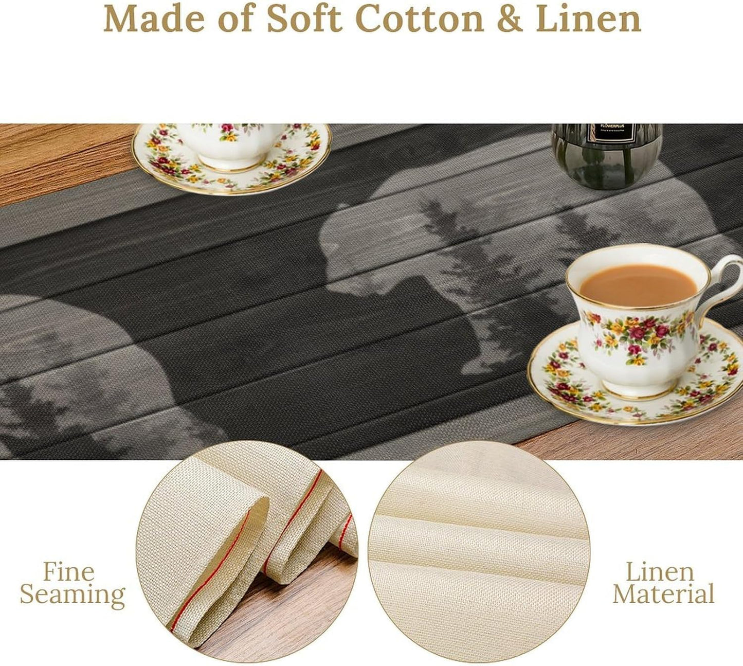 Rustic Country Bear Table Runner, Black Wood Wooden Cabin Wild Animals Hunting Table Cloth for Home Kitchen Dining Table Runner 13x36 Inch