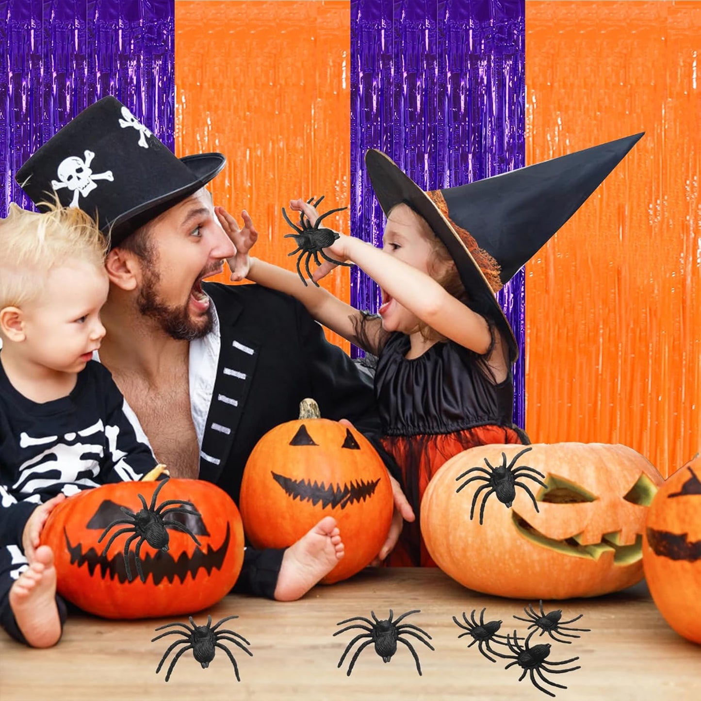 BEISHIDA 2Pcs Orange Purple Door Streamer Happy Halloween Backdrop Foil Fringe Tinsel Horry Party Curtains Backdrops for Horry Party Hallowen Decoration (3.28 ft x 6.56 ft)