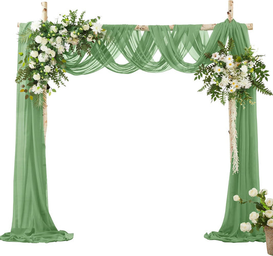 VACVELT Wedding Arch Draping Fabric Sage Green Chiffon, 2 Panels Sheer Drapes 30 Inch x 20ft Chiffon Backdrop Curtain Decor, Outdoor Sheer Drapery for Ceremony Party Ceiling