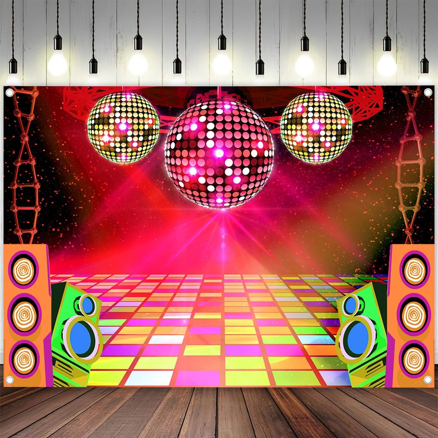 Dance Party Backdrop Retro 80s 90s Theme Stage Dance Ball Music Birthday Party Decoration DJ Photography Background 6 x 4 ft for Baby Shower Picture Photo Shoot Polyester Fabric, Red