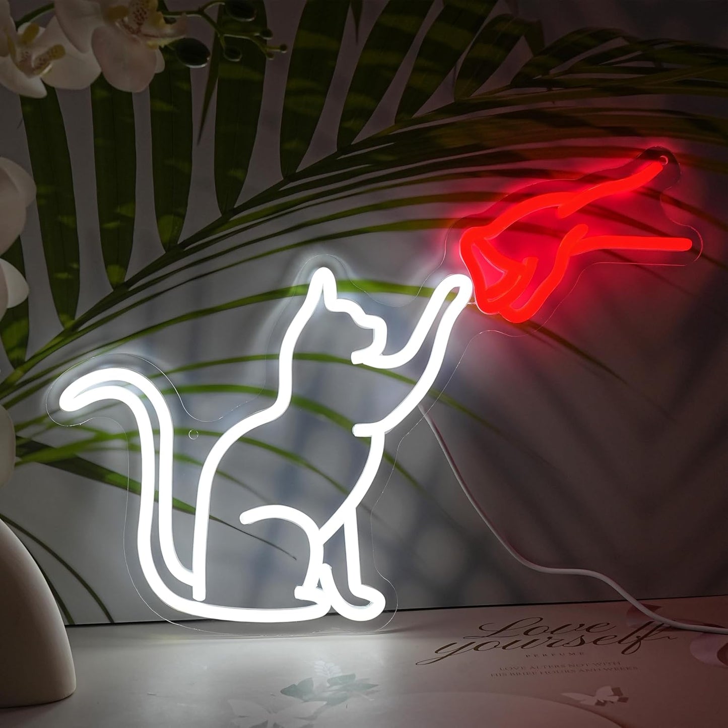 LISIGNVE Cat Handshake Neon Sign Human Beings and Animals Neon Light for Wall USB Light Up Sign Cat Led Sign for Pet Shop Bedroom School Museum Zoo (16.5”*12.6”)